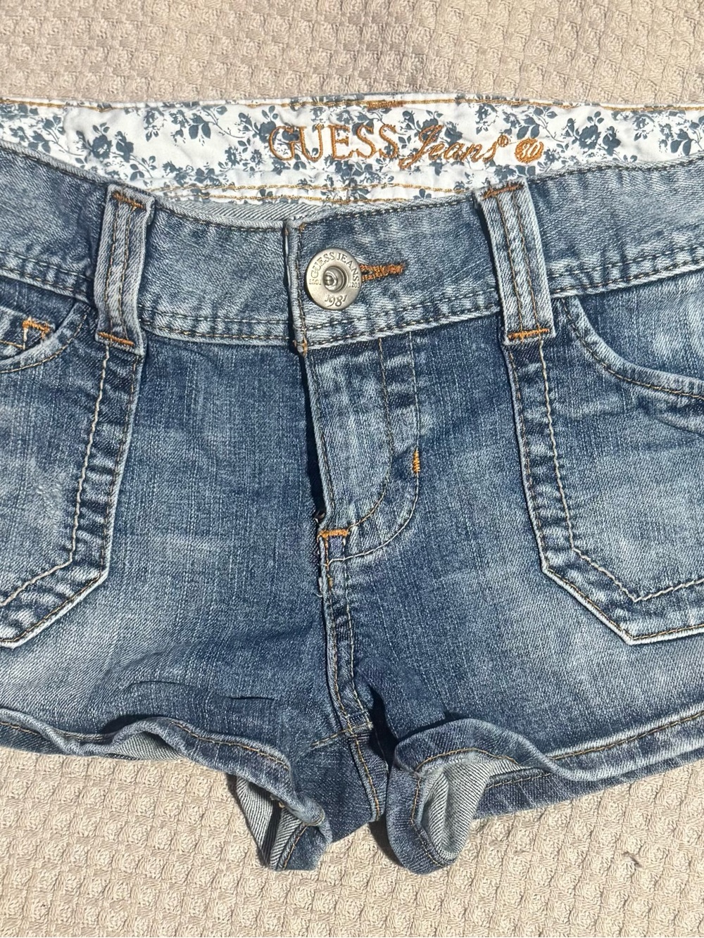 Guess Light Blue Denim Shorts with Floral Lining